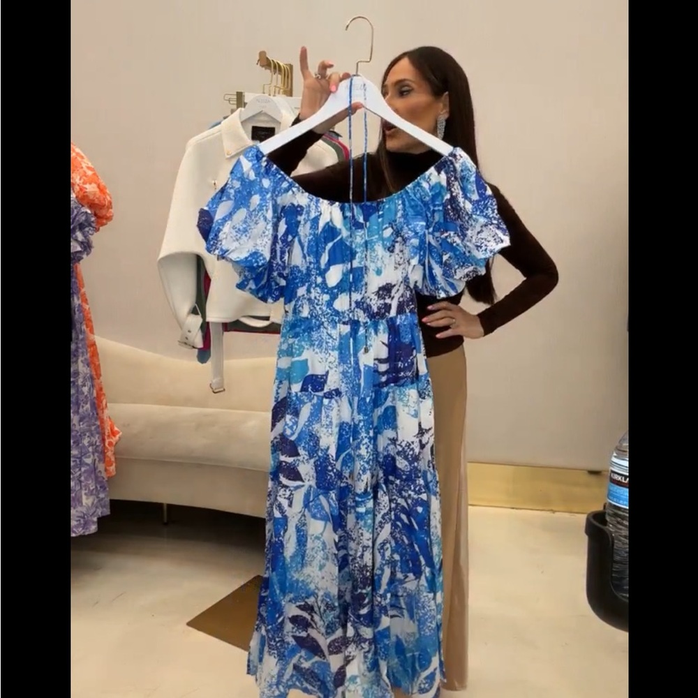 NWT Cobalt Blue Floral On or Off-Shoulder Maxi Dress